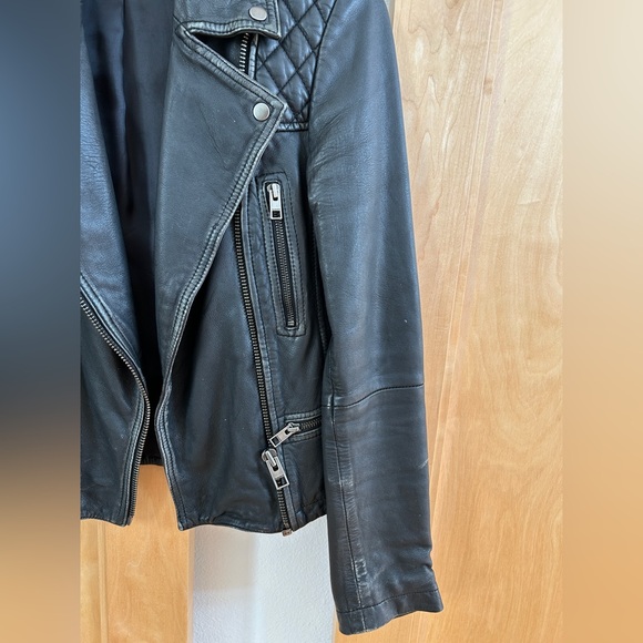 All Saints Cargo Distressed Leather Biker Jacket - Picture 11 of 11